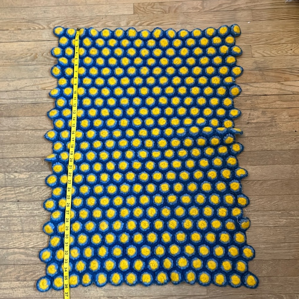 Handmade Crochet Blue Yellow Knit Small Floor Area Rug